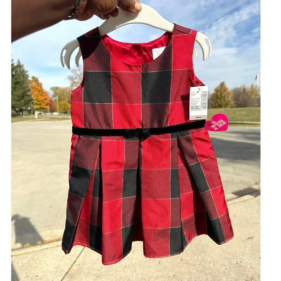 The Children’s Place Christmas Red And Black Plaid Baby Girl‎ Dress 12-18 Months - Picture 10 of 11